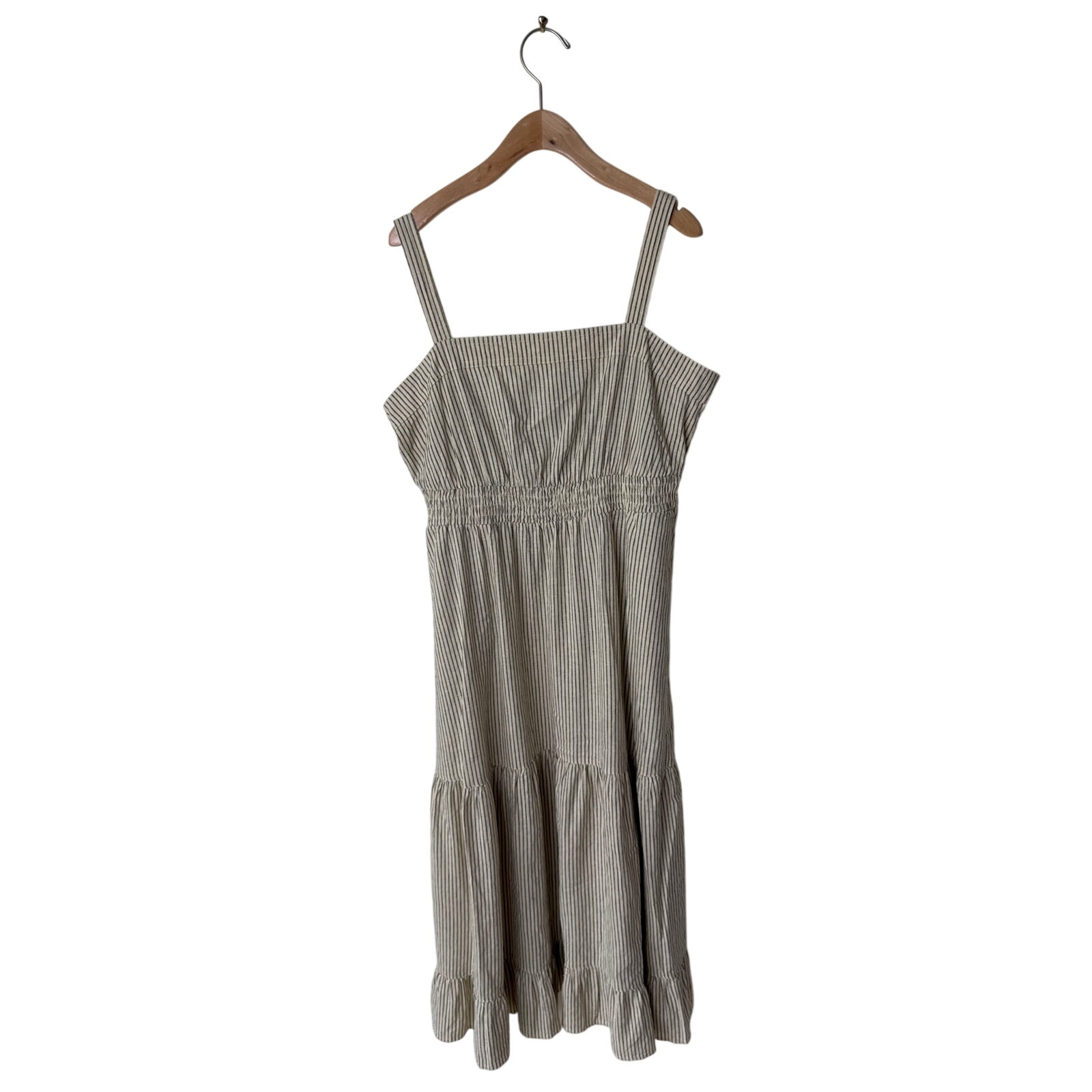 Toad & Co Taj Hemp Tiered Midi Dress Barley Railroad Stripe Size Large Nwt — image 4 of 7